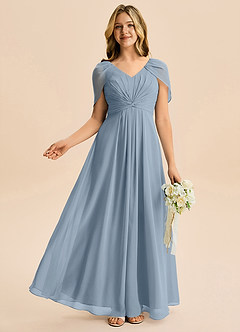 Azazie Emma Junior Robe Trapèze en Mousseline de soie Plissée Bleu Poussiéreux image5