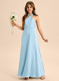 Azazie Beah Junior Robe Trapèze en Satin extensible Plissée Bleu Ciel image3