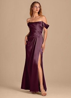 Azazie Shea Bridesmaid Dresses Cabernet Mermaid Off the Shoulder Metallic Satin Convertible Dress image1