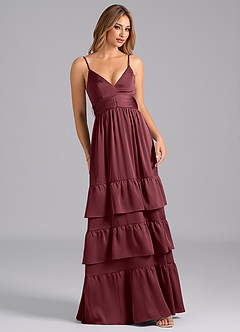 Azazie Nathalia Vestidos de madrinha de casamento Vestido Merlot de Cetim elástico de Linha A com Plissado image1