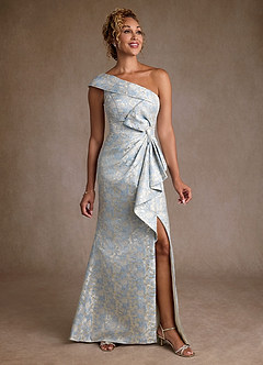 Azazie Hampton Moeder van de bruid jurken Zeemeermin Jurk van Jacquard One-Shoulder Stoffig Blauw image4