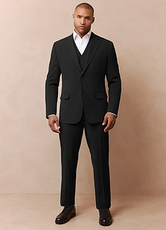 front Savile Black Wool Blend Suit Jacket