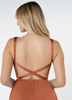 Azazie Nira Final Sale Agave A-Line Stretch Satin Dress image6