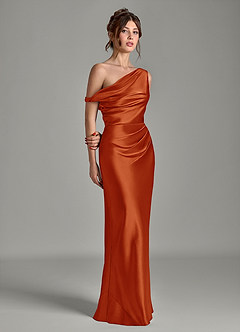 Azazie Emerson Bridesmaid Dresses Paprika Mermaid Off the Shoulder Metallic Satin Dress image11