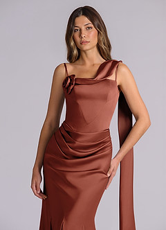 Azazie Inara Bridesmaid Dresses Auburn Mermaid Pleated Stretch Satin Dress image7