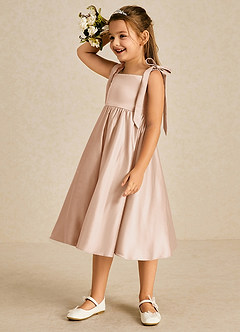 Azazie Chelsie vestidos de niña de las flores Vestido de Rosa Inglesa de Satin Mate de Corte En A con Lazo image4