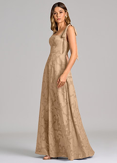 Azazie Debra Bridesmaid Dresses Champagne A-Line with Pockets Floral Burnout Dress image3