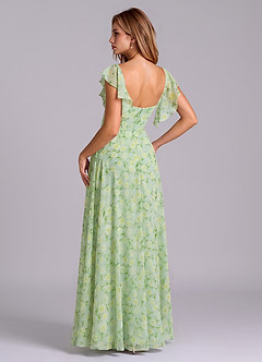 Azazie Leilani Bridesmaid Dresses Sage Dreamy Floral A-Line Pleated Chiffon Dress image5