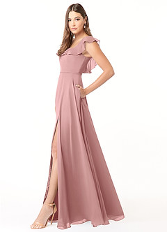 Azazie Jinny Brautjungfernkleider A-Linie Quadratischer Ausschnitt Gerüscht Chiffon Kleid Altrosa image6