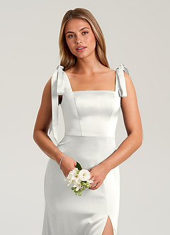 Azazie Frostine Abiti da Damigella Abito A-Line in Raso Elasticizzato Fiocco Bianco image7