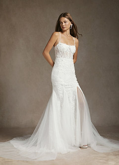Azazie Bae Hochzeitskleider Meerjungfrau-Linie Pailletten Tüll Kleid Diamantweiß image5
