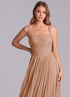 Azazie Mina Jurken voor bruidsmeisjes Jurk van Chiffon met A-Lijn Geplooid Champagne Roos image2