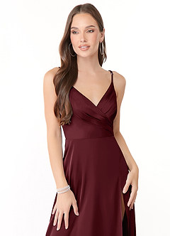 Azazie Dalilah Bridesmaid Dresses Cabernet A-Line V-Neck Pleated Stretch Satin Dress image4