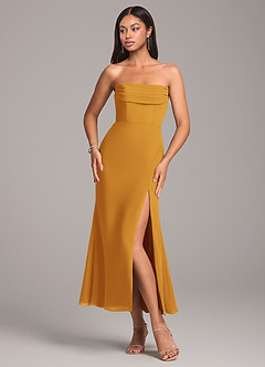 Azazie Saige Bridesmaid Dresses Butterscotch Sheath Off the Shoulder Chiffon Convertible Dress image6