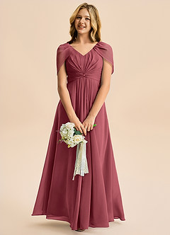 Azazie Emma Junior Robe Trapèze en Mousseline de soie Plissée Merlot image3