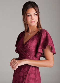 Azazie Ambrosia Brautjungfernkleider A-Linie Plissee Blumen-Burnout Kleid Burgunderrot image6