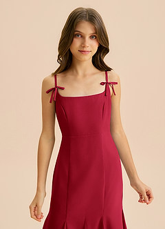 Azazie Evey Junior Abito Sirena in Chiffon Plissettato Scarlatto image6