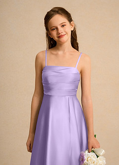 Azazie Pebbles Junior Formal Flower Girl Dresses Lilac A-Line Pleated Matte Satin Dress image4