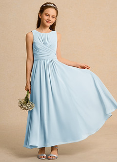 Azazie Ducky Junior Formal Blumenmädchenkleider A-Linie Plissee Chiffon Kleid Himmelblau image1