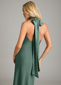 Azazie Velli Bridesmaid Dresses Eucalyptus Mermaid High Neck Stretch Satin Dress image2