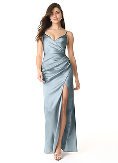 Azazie Sukia Final Sale Dusty Blue Mermaid Pleated Metallic Satin Dress image1