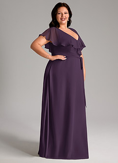 Azazie Lainey Bridesmaid Dresses Plum A-Line with Pockets Chiffon Dress image12
