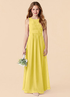Azazie Skyla Junior Canary A-Line Pleated Chiffon Dress image4