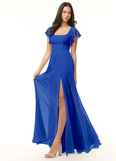 Azazie Bondi Robes de demoiselle d'honneur Robe Trapèze en Mousseline de soie Volant Bleu Roi image4