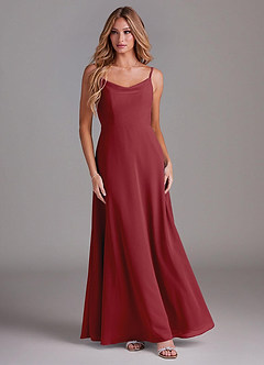 Azazie Daenerys Bridesmaid Dresses Pomegranate A-Line Cowl Chiffon Dress image3