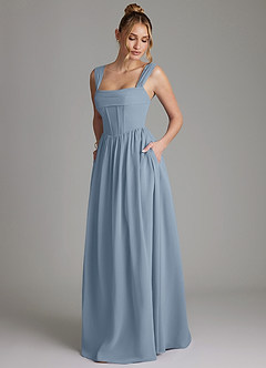 Azazie Caterina 신부 들러리 드레스 A라인 코르셋 쉬폰 바닥 길이 드레스 image5