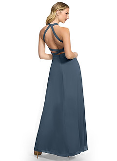 Azazie Clarice Bridesmaid Dresses Neptune A-Line Halter Chiffon Dress image4