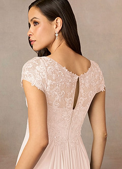 Azazie Macy vestidos de madre de la novia Vestido de Rosa Rubor de Encaje de Corte En A con Encaje de lentejuelas image5