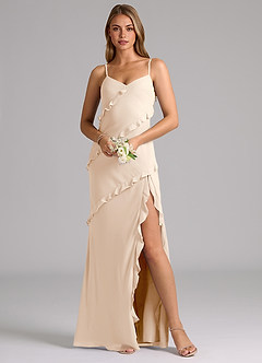 Azazie Nancie Brautjungfernkleider Meerjungfrau-Linie Gestreift Chiffon Kleid Alabaster Weiß image8