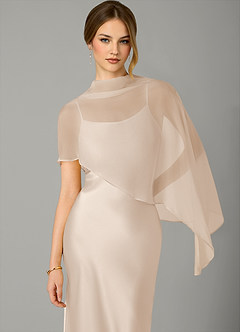 Azazie Jaleesa Jurken voor bruidsmeisjes Jurk van Stretch Satijn met A-Lijn Hoge Kraag Wit Albast image2