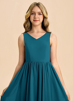Azazie Hathaway Junior Ink Blue A-Line Bow Chiffon Dress image6