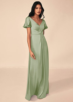 Azazie Soren Bridesmaid Dresses Dusty Sage A-Line Pleated Stretch Satin Dress image4