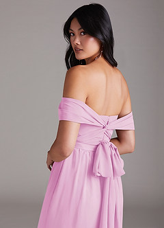 Azazie Lamara Bridesmaid Dresses Candy Pink Off the Shoulder Chiffon Convertible Jumpsuit image6