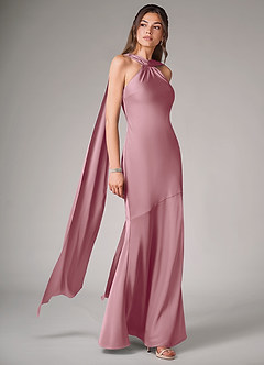 Azazie Kinsley Bridesmaid Dresses Vintage Mauve Mermaid Side Slit Stretch Satin Dress image3