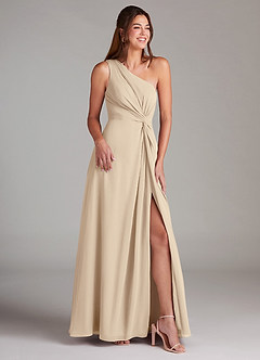Azazie Brooke Bridesmaid Dresses Champagne A-Line One Shoulder Chiffon Dress image4