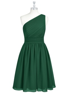 Azazie Katrina Bridesmaid Dresses Dark Green A-Line One Shoulder Chiffon Dress image6