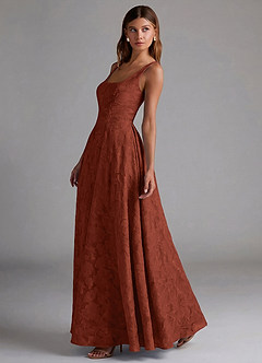 Azazie Amalie Robes de demoiselle d'honneur Robe Trapèze en Blumen-Burnout Plissée Terracotta image3