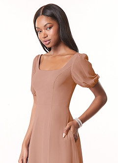Azazie Alani Bridesmaid Dresses Champagne Rose A-Line Square Neckline Chiffon Dress image4