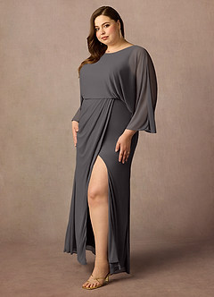 Azazie Ysabella Abiti per la Madre della Sposa Abito Sirena in Maglia Plissettato Grigio Acciaio image8
