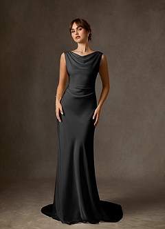 Azazie Kieryn Wedding Dresses Black Fit and Flare Stretch Satin Dress image1
