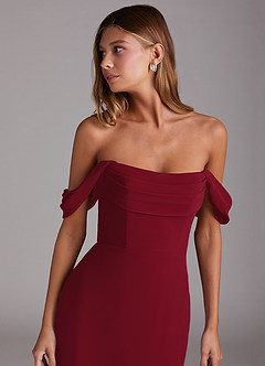 Azazie Saige Robes de demoiselle d'honneur Robe Trapèze Convertible en Mousseline de soie Épaule décolletée Bourgogne image5
