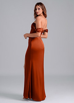 Azazie Asha Bridesmaid Dresses Paprika Sheath Off the Shoulder Stretch Satin Convertible Dress image2