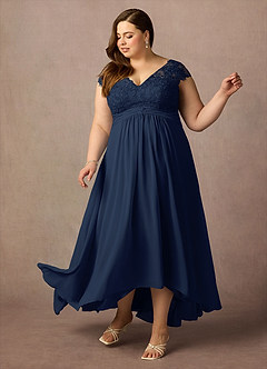 Azazie Irmeli Mother of the Bride Dresses Dark Navy A-Line Lace Chiffon Dress image9