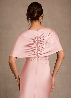 Azazie Dosia Mother of the Bride Dresses Powder Pink Sheath Pleated Stretch Satin Dress image5