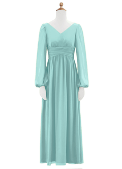Azazie Norah Junior Robe Trapèze en Mousseline de soie Plissée Aqua image6