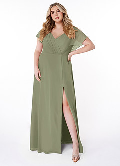 Azazie Rylee Abiti da Damigella Abito A-Line in Chiffon Plissettato Pistacchio image6